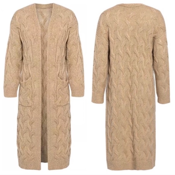 Beige Mohair Long Sleeve Cable Duster Cardigan - Picture 2 of 2